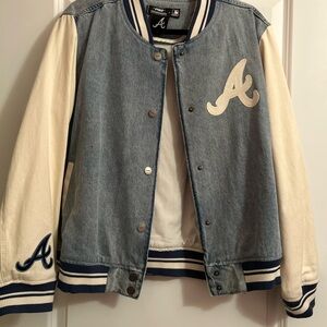MLB Blue Denim Varsity Jacket with Cream Sleeves
